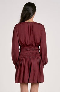 Elan - V-neck Long Sleeve Smocked Waist Dress