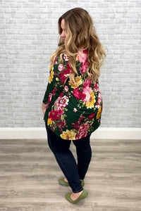 Honeyme - Floral Mandarin Collar Gabby Tunic Top