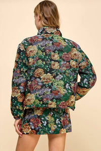 Tcec - Corduroy Floral Printed Puffer Jacket