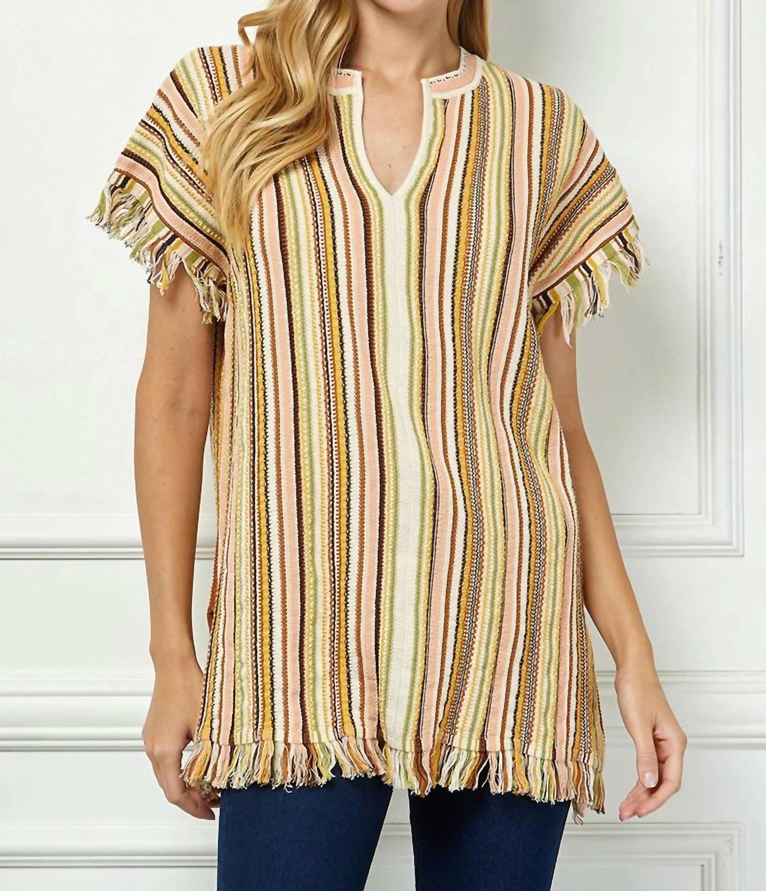 Vanessabruno - Striped V-neck Fringe Tunic