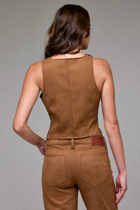 Hidden - Rebel Suede Bodycon Front Zipper Top