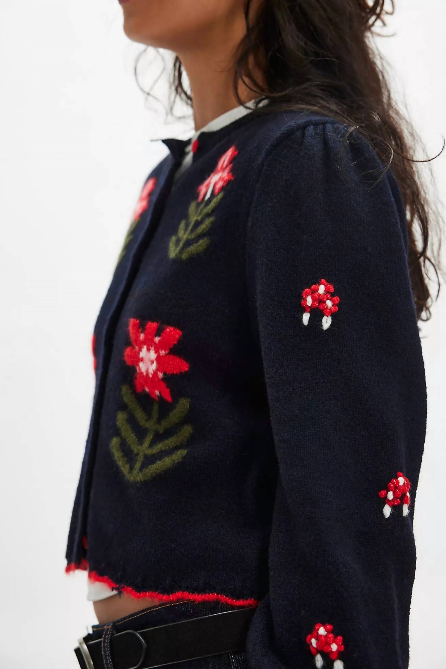 Free People Nonna Knit Sweater Cardigan in navy blue - women's cardigan - alternate view