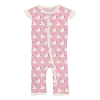 Kickee - Girls' Bamboo Print Ruffle Tank Romper