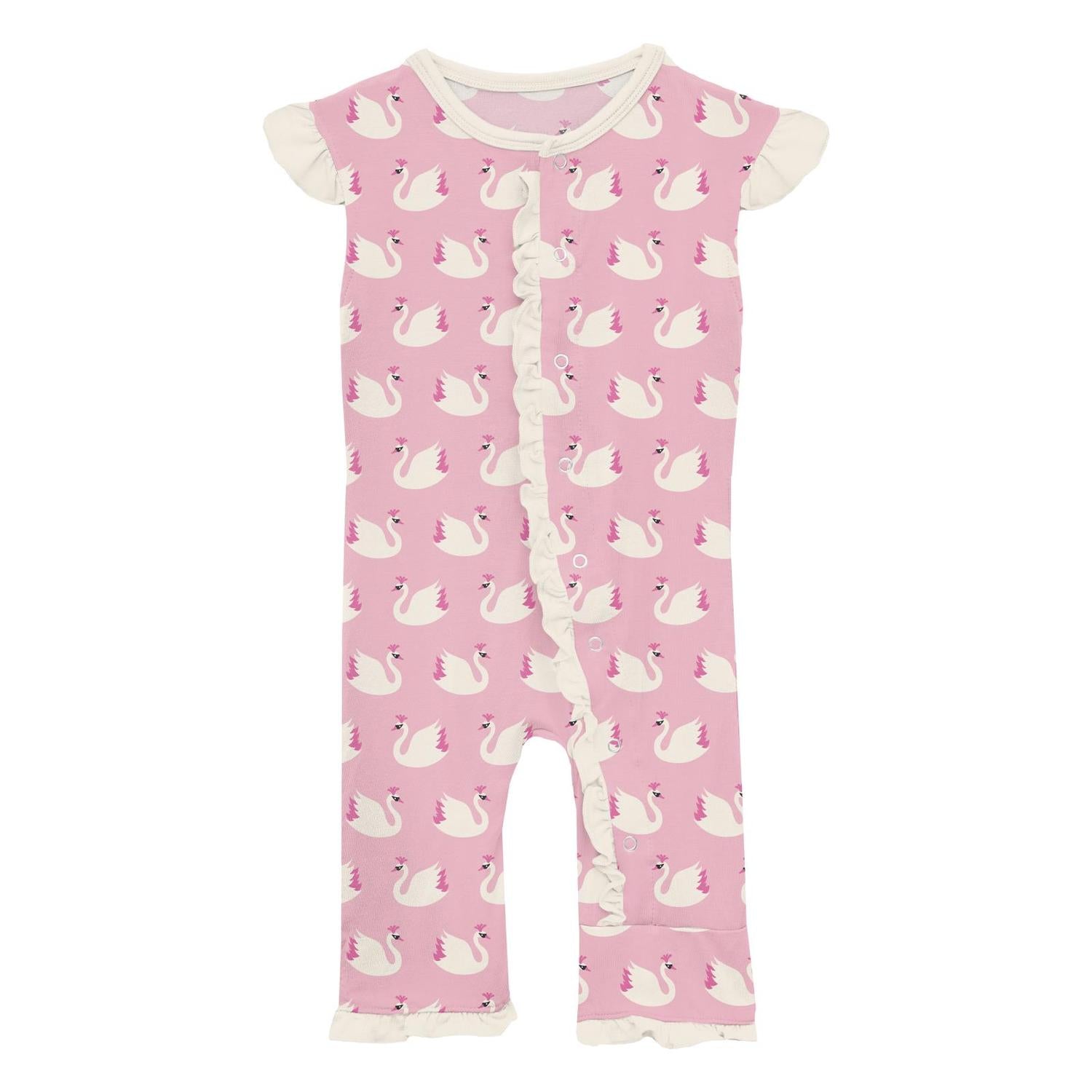 Kickee - Girls' Bamboo Print Ruffle Tank Romper