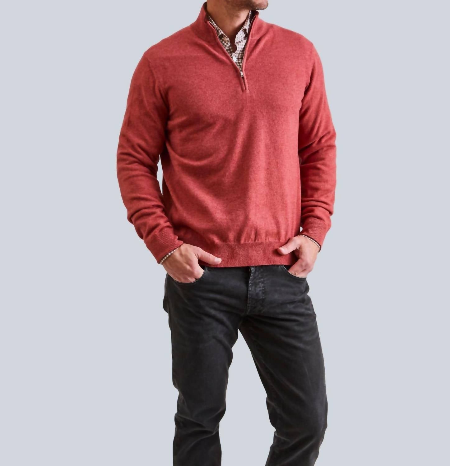 Fioroni Cashmere Cashmere Quarter-zip Sweater in peonia - men's sweater - alternate view