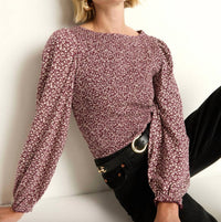 Nation LTD Aidan Smocked Top in winter floral 1 - women's long sleeve top