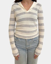 STEVE MADDEN Yvette Striped Sailor Sweater in navy stripe - women's sweater - detail view