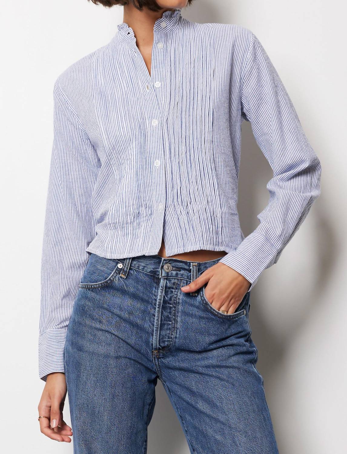 Bobi - Women's Pintuck Long Sleeve Top