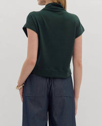 entro Modern Mock Top in hunter green - women's t-shirt - detail view