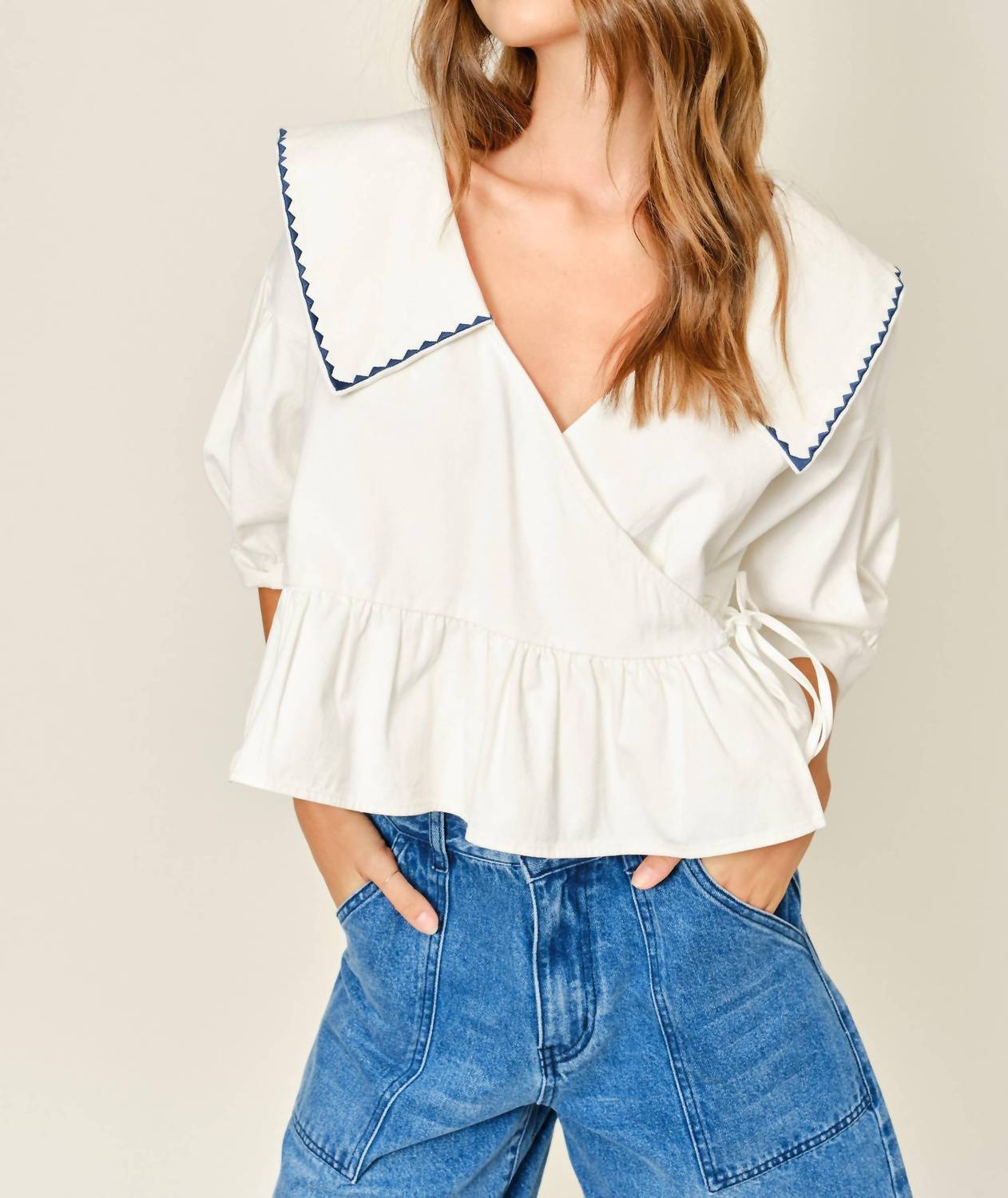 Aaron & Amber - Willow Embroidered Sailor Collar Blouse