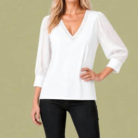 Maven West - 3/4 Sleeve Mixed Media Top