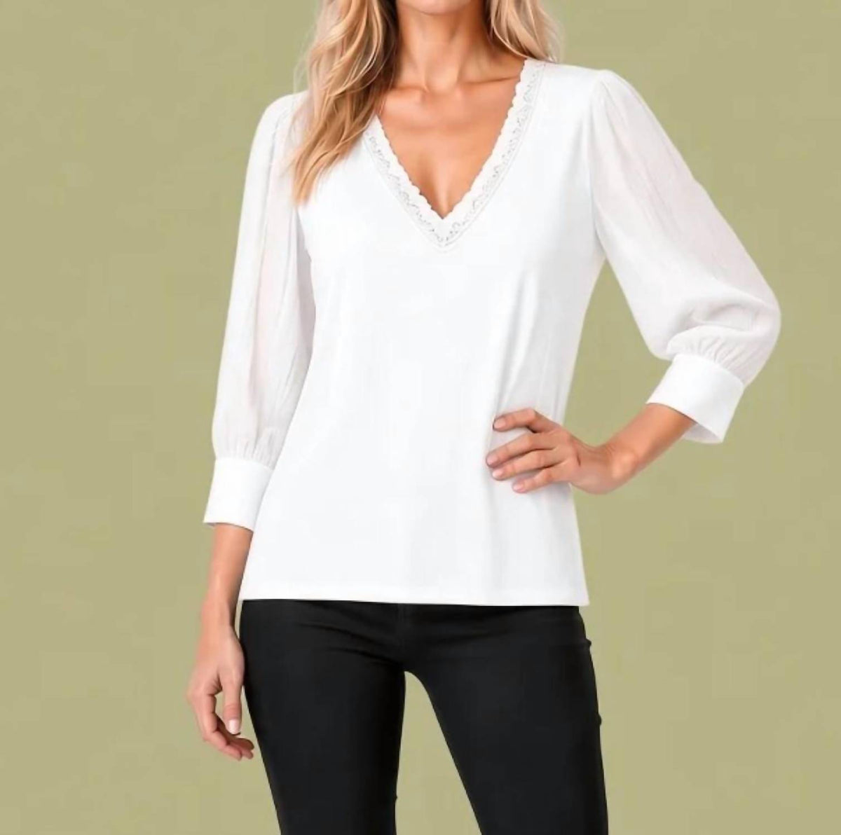 Maven West - 3/4 Sleeve Mixed Media Top