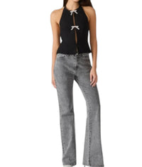 STEVE MADDEN Juvia Bow Halter Top in black rhinestone - women's tank top