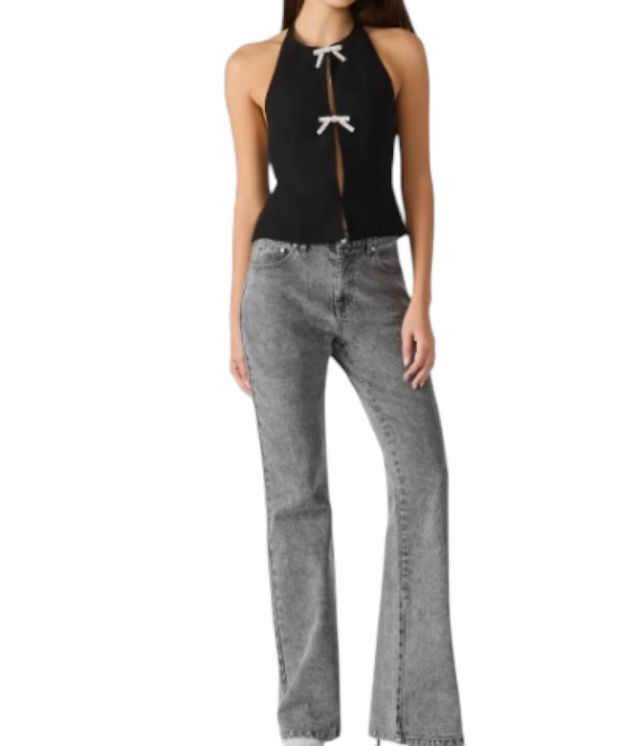 STEVE MADDEN Juvia Bow Halter Top in black rhinestone - women's tank top