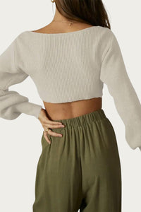 CROPPED TWISTED RIBBED-MODAL SWEATER