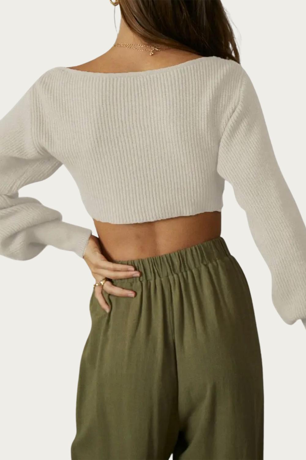 CROPPED TWISTED RIBBED-MODAL SWEATER
