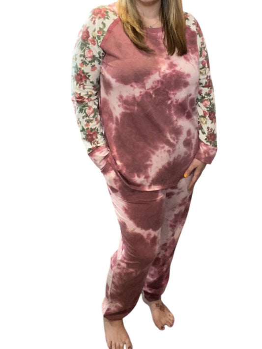 Honeyme - Tie Dye with Floral Accent Lounge Set