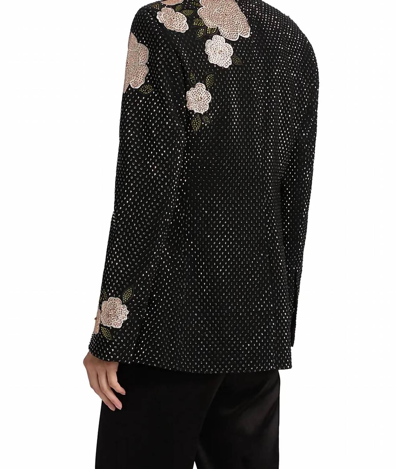 alice + olivia Macey Embellished Notch Lapel Blazer in black hematitie - women's jacket - view 9