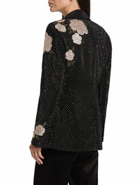 alice + olivia Macey Embellished Notch Lapel Blazer in black hematitie - women's jacket - view 4
