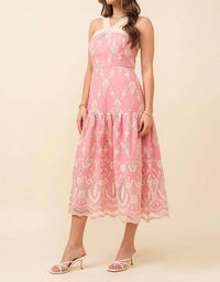 Just Me - Embroidered Midi Dress