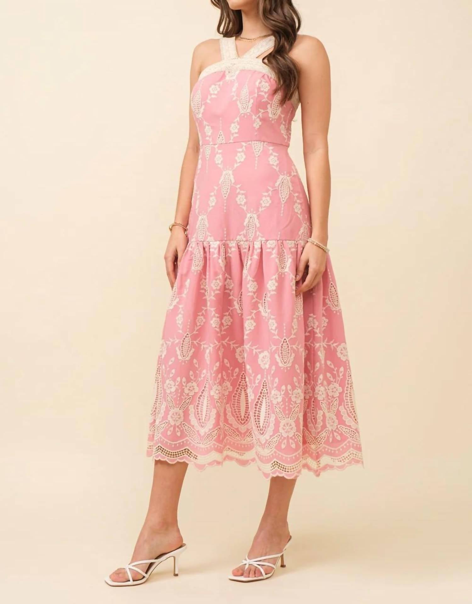 Just Me - Embroidered Midi Dress
