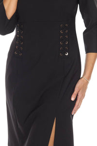 Joseph Ribkoff - Lace-up Three Quarter Sleeves A-line Dress