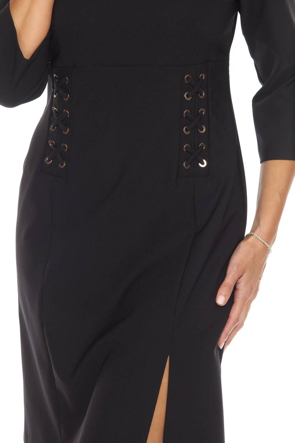 Joseph Ribkoff - Lace-up Three Quarter Sleeves A-line Dress