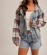 Hem & Thread - Brushed Plaid Contrast Hooded Jacket