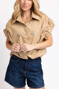 Karlie - Poplin Embellishment Top