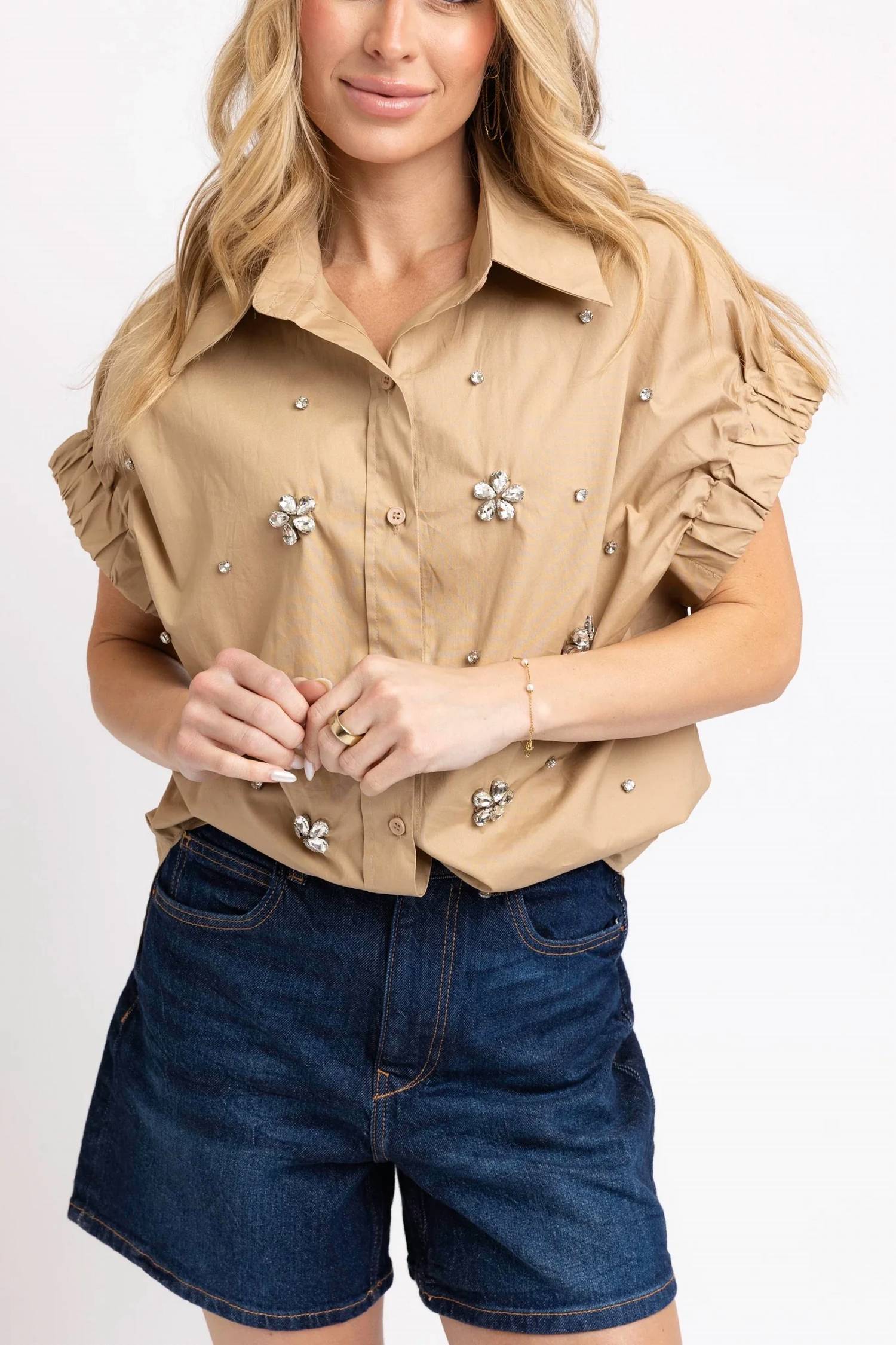 Karlie - Poplin Embellishment Top