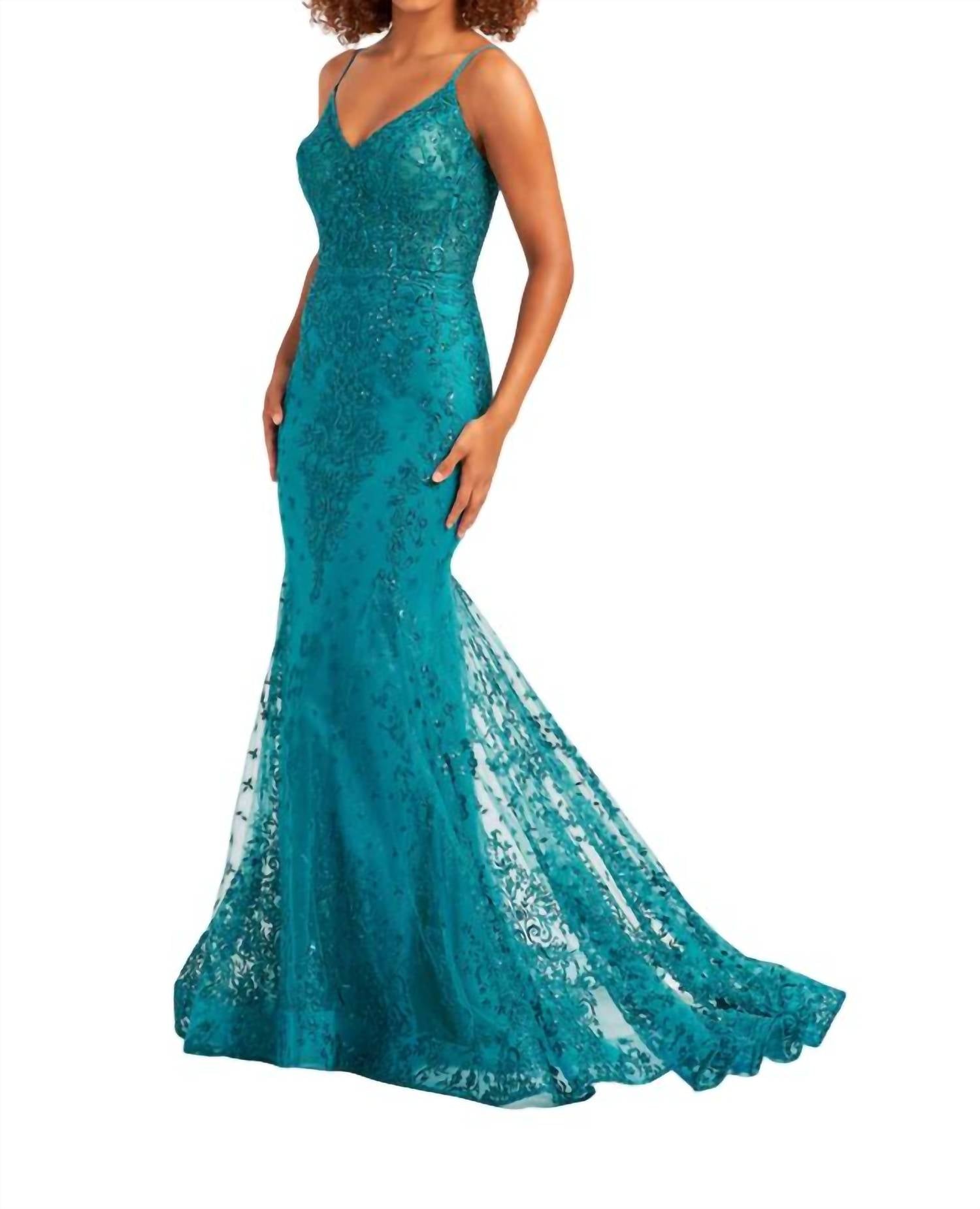 Ellie Wilde Mermaid Gown in teal - women's dress