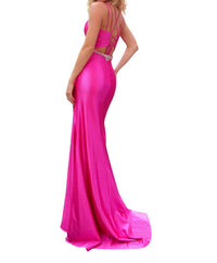 Nox Anabel - FITTED GLITTER SATIN SLEEVELESS SLIT GOWN