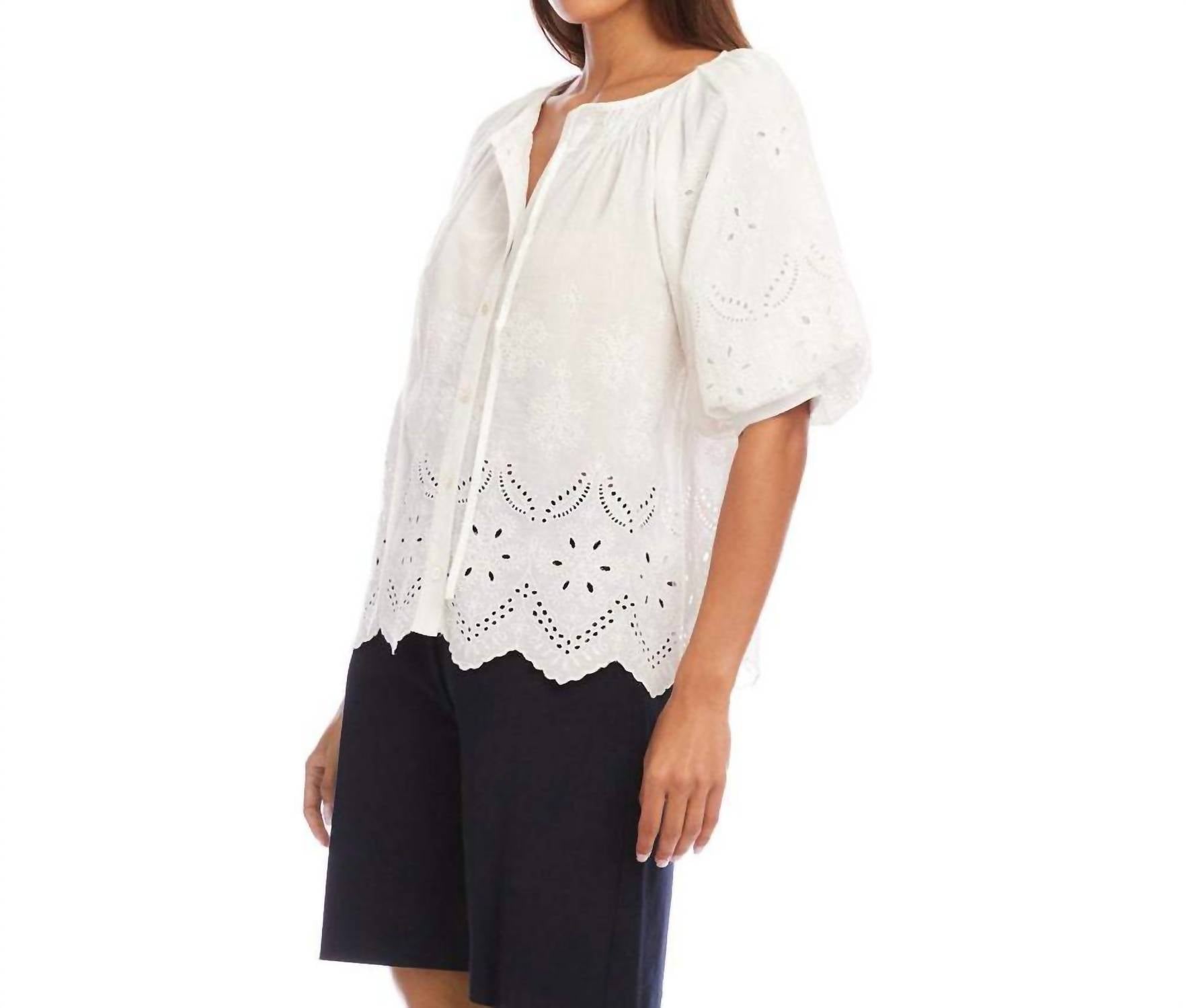 Karen Kane - Puff Sleeve Embroidered Top