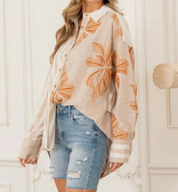 Sew In Love - Button-down Floral And Stripe Printed Top