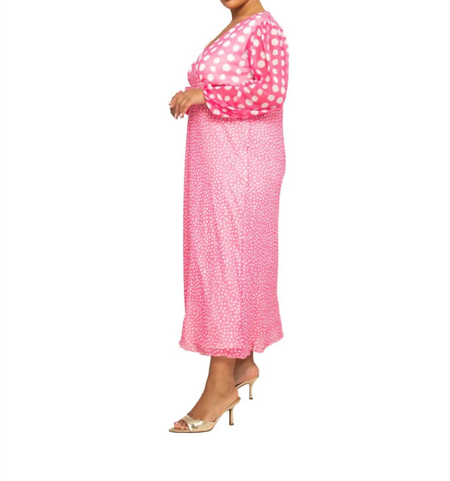 Fashion Szn Curve - Vibrant Polka Dot Mesh Midi Dress - Plus