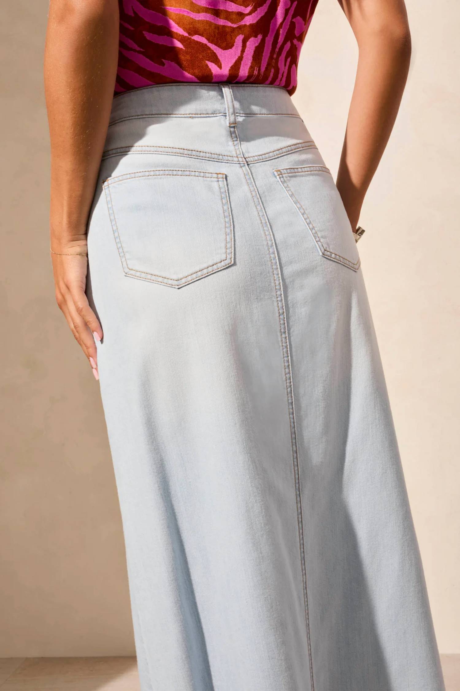 Tribal - Full Length Denim Skirt W/Pockets And Slit
