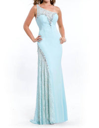 Rachel Allan - One Shoulder Jersey Gown With Lace Insets