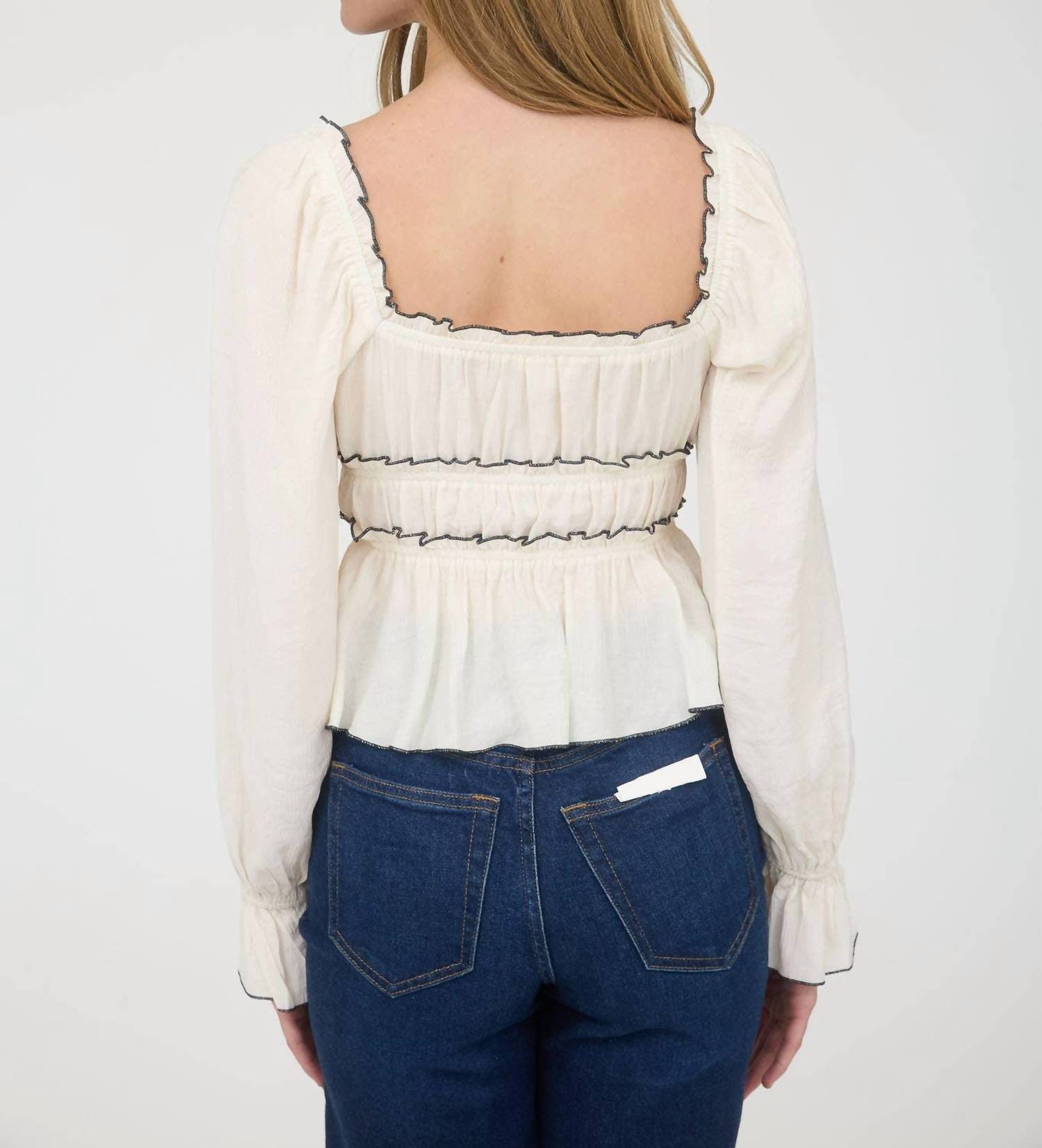 Blu Pepper - Contrast Bow Ruffled Long Sleeve Blouse