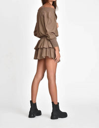 Muche & Muchette Tayna Off The Shoulder Top in khaki - women's blouse - detail view