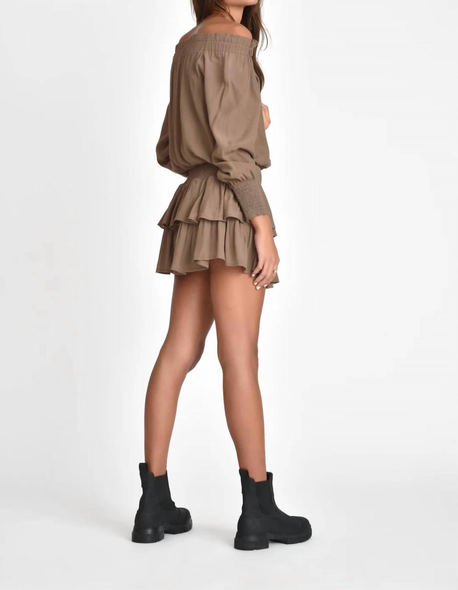 Muche & Muchette Tayna Off The Shoulder Top in khaki - women's blouse - detail view