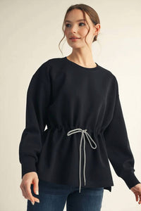 Jodifl - Drawstring Waist Smooth Textured Top