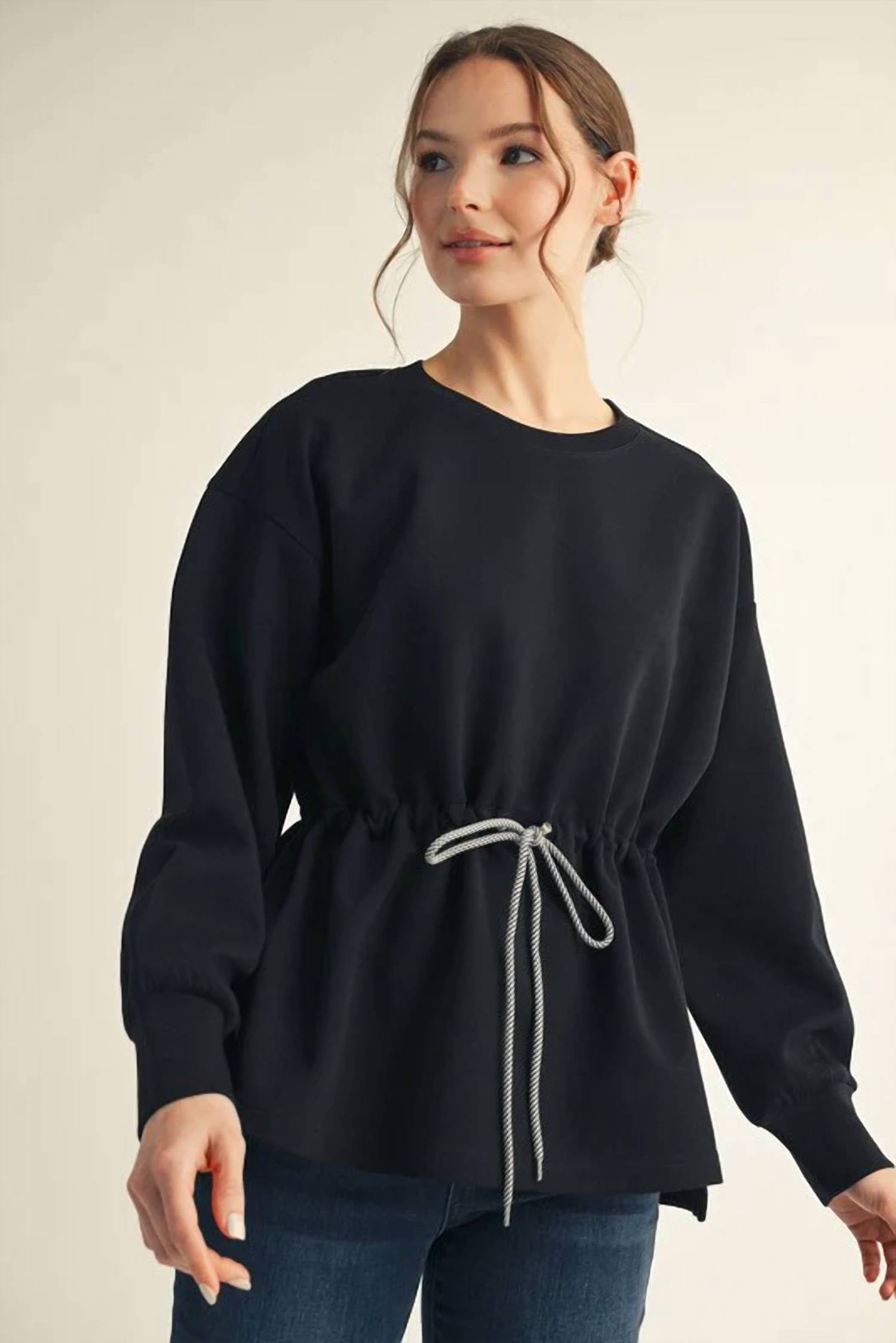 Jodifl - Drawstring Waist Smooth Textured Top