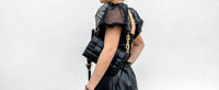 Day + Moon - Organza Puff Sleeve Cropped Satin Knit Top