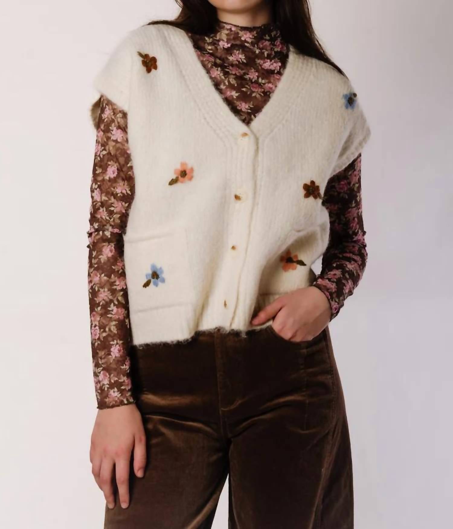 Wishlist - Brush Floral Embroidered Vest