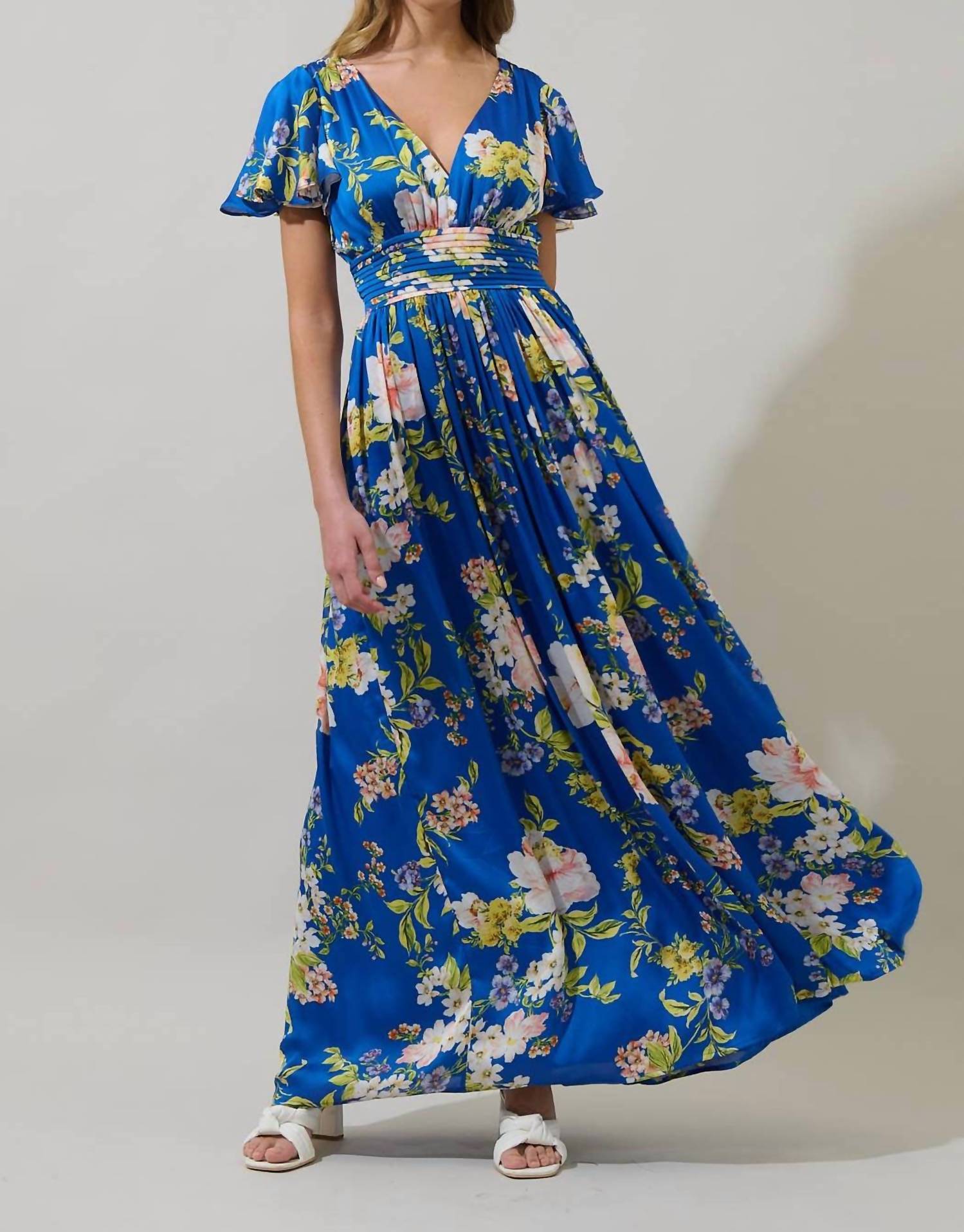 Sugarlips - Solary Floral Eloray Pleated Maxi Dress