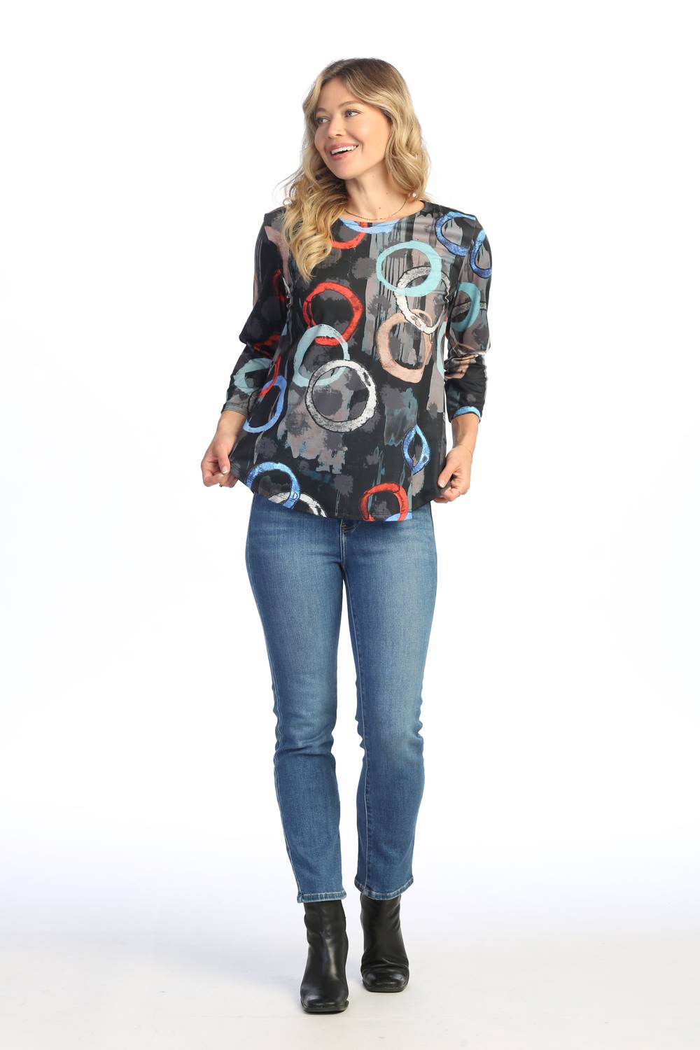 Jess & Jane Lagoon Soft Touch Round Hem Top in multi - women's shirt - alternate view