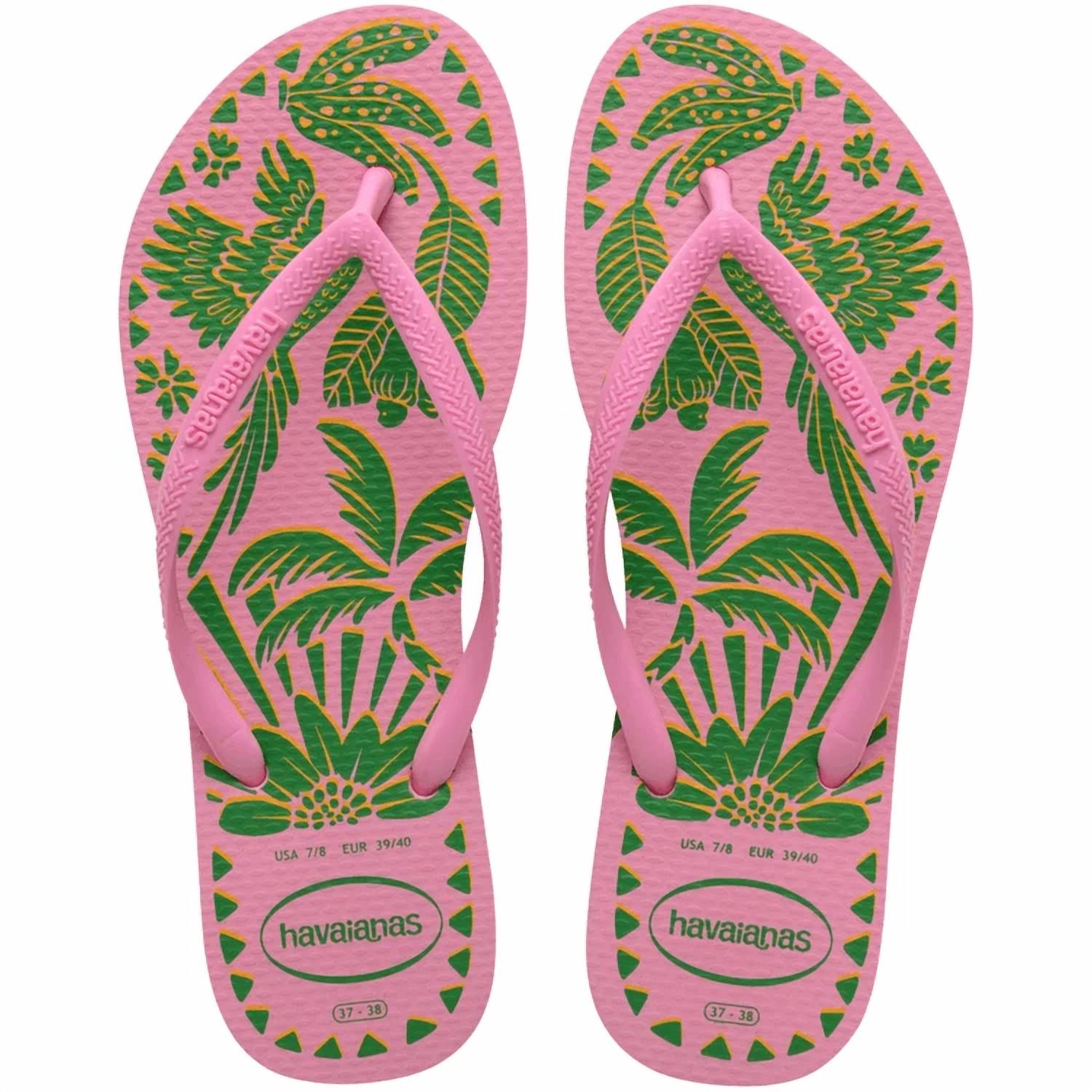 havaianas Women's Slim Tucano Flip Flops in pink multi - women's shoe - detail view