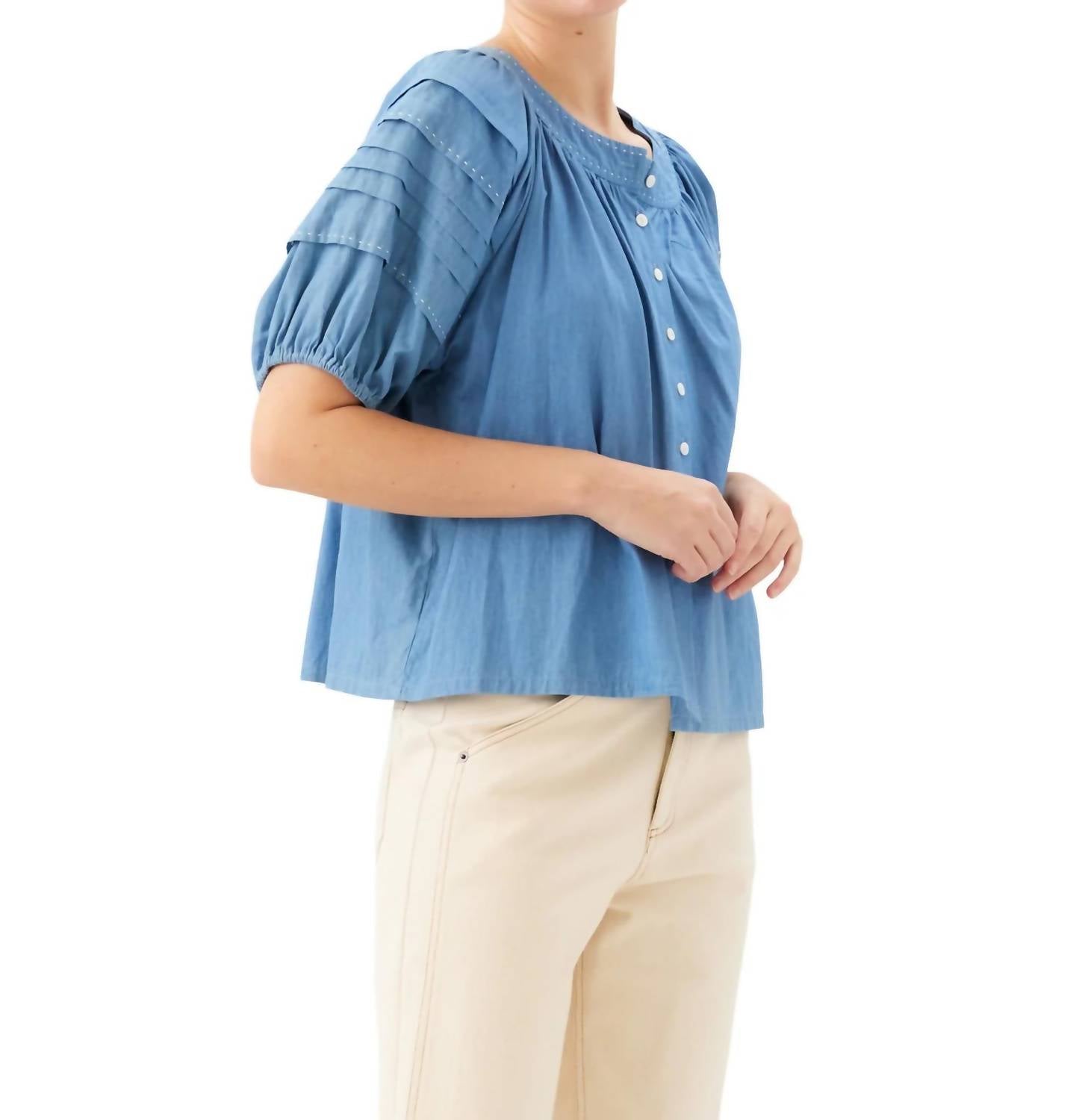 Fifteen Twenty - Shay Contrast Stitch Peasant Top