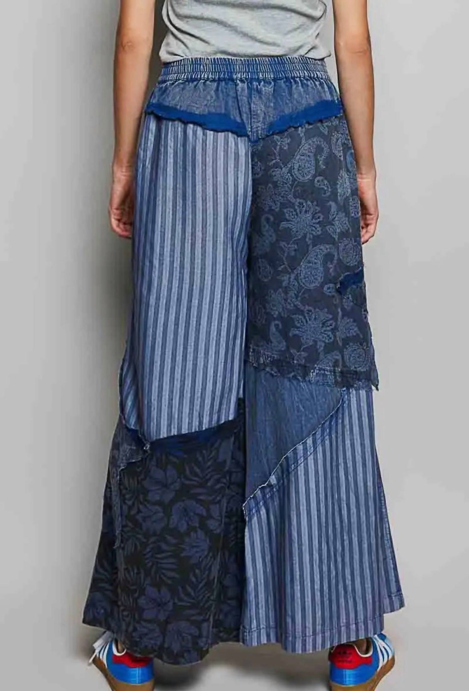POL Bohemian Stripe Star Patchwork Pants in blue - women's jeans - view 4