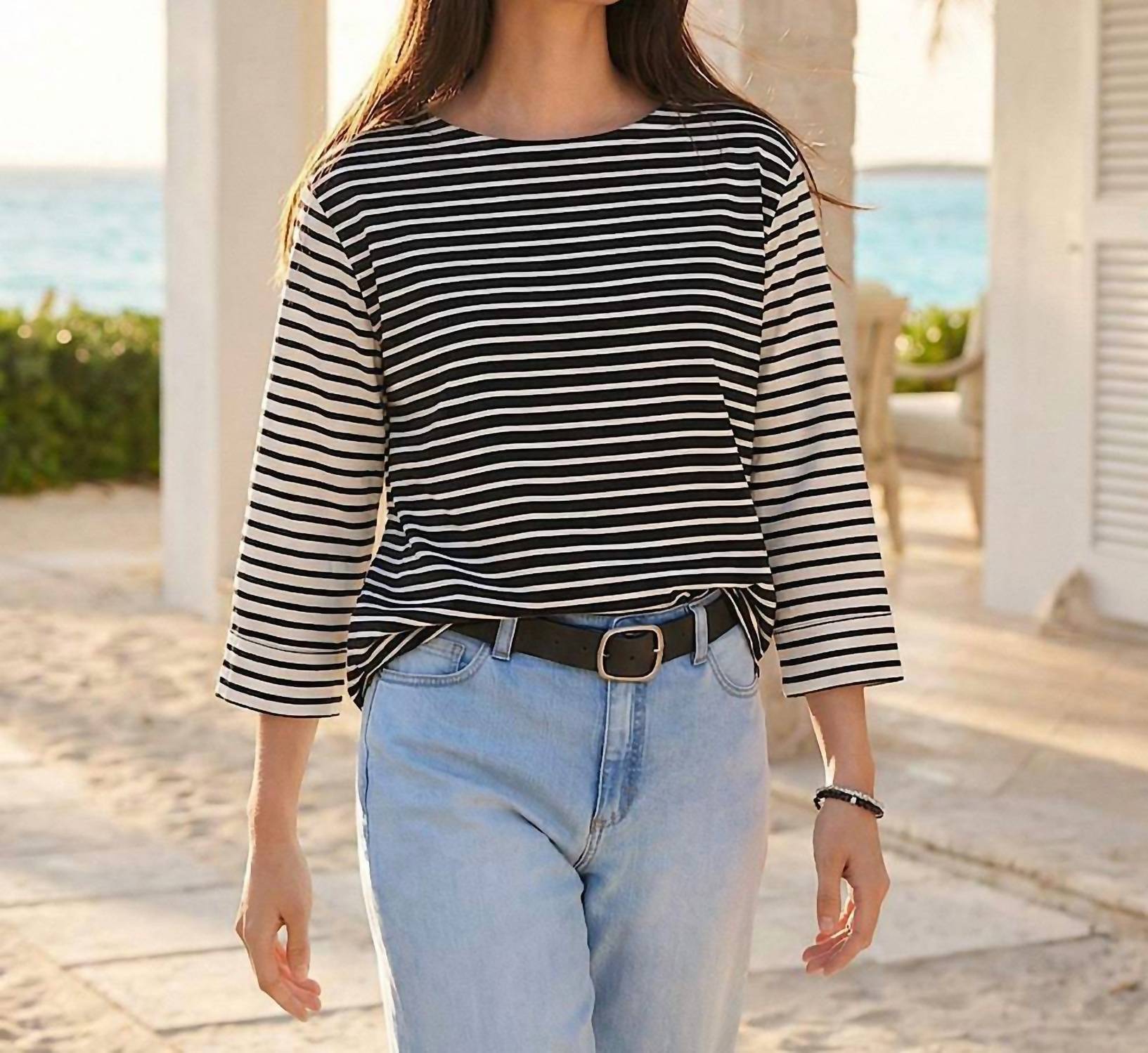 Karen Kane - Contrast Stripe Cuffed Sleeve Top